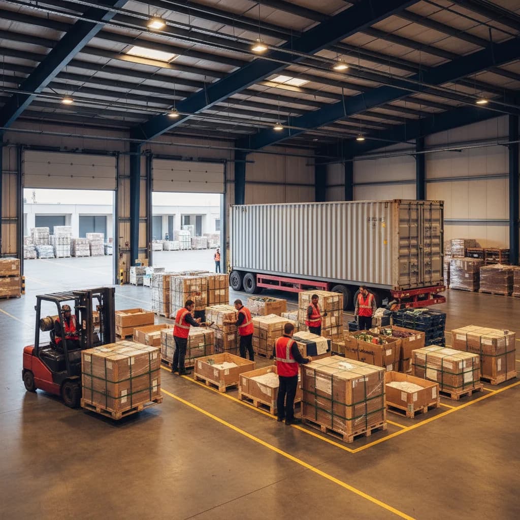 FCL vs LCL - Container Freight Station mit LCL-Konsolidierung und Gabelstapler