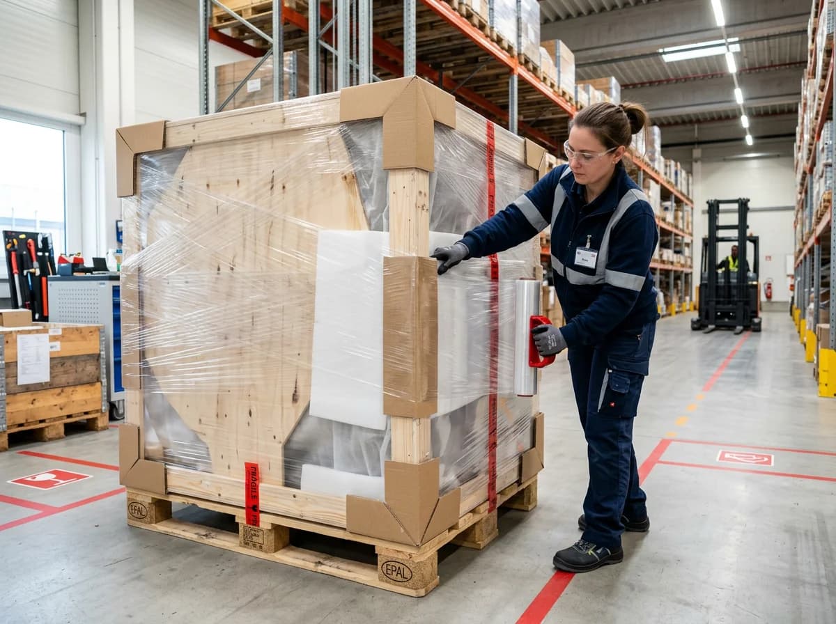 Sperrgut versenden - Fachgerechte Verpackung auf Palette mit Stretchfolie und Eckschutz