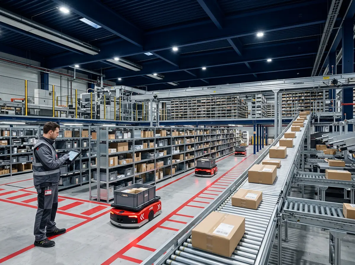 Supply Chain Management Praxis - Automatisiertes Fulfillment Center mit Robotern und Förderbändern