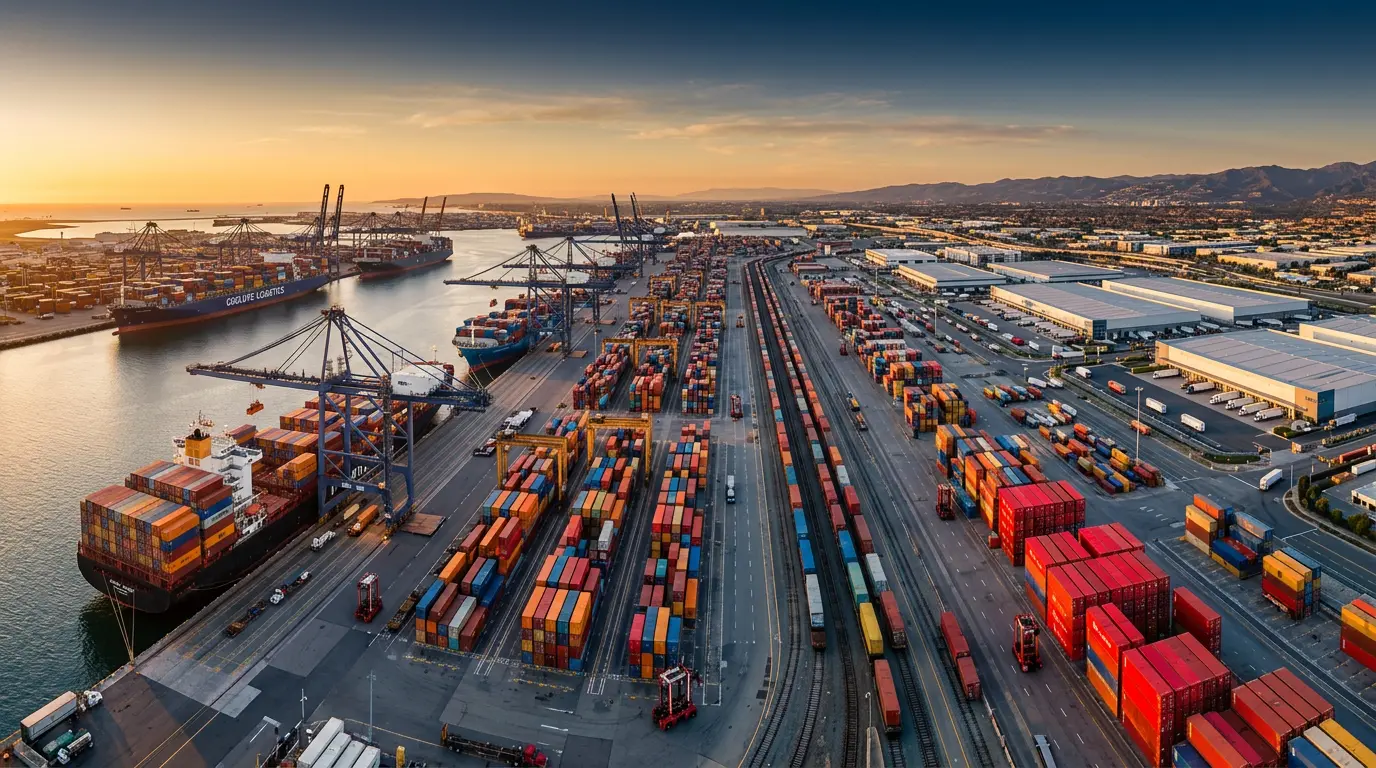 Supply Chain Management - Containerhafen mit Schiffen, Containern und Logistikinfrastruktur