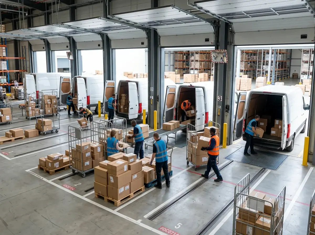 Hermes Versand - Geschäftskunden-Verladedock mit Lieferwagen