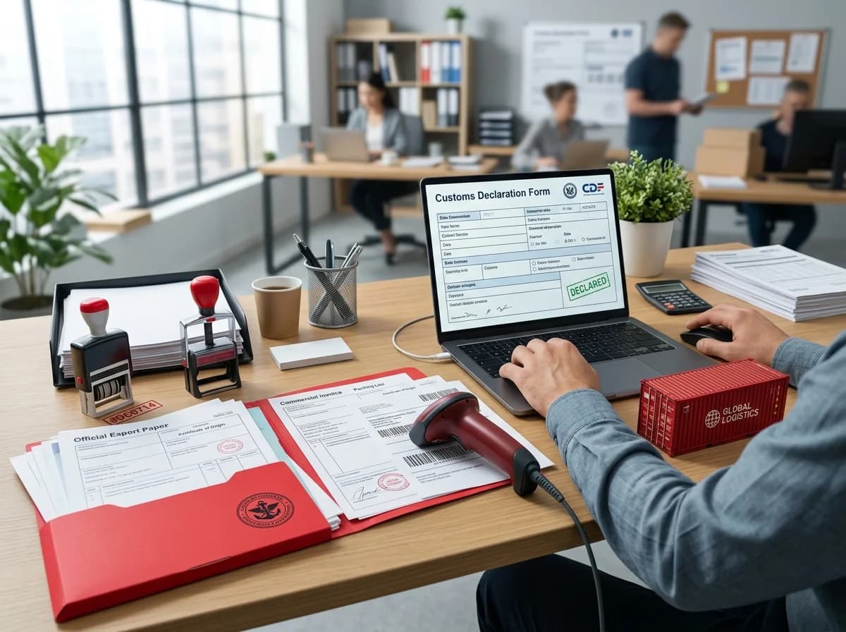 Ausfuhrbegleitdokument - Zollsachbearbeiter erstellt Ausfuhranmeldung am Computer