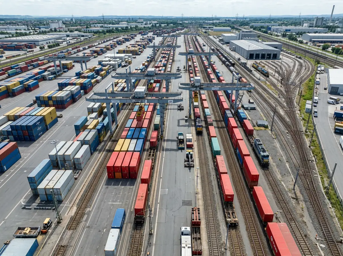 Bahnfracht China - Containerzug am Intermodal-Terminal bereit zur Abfahrt