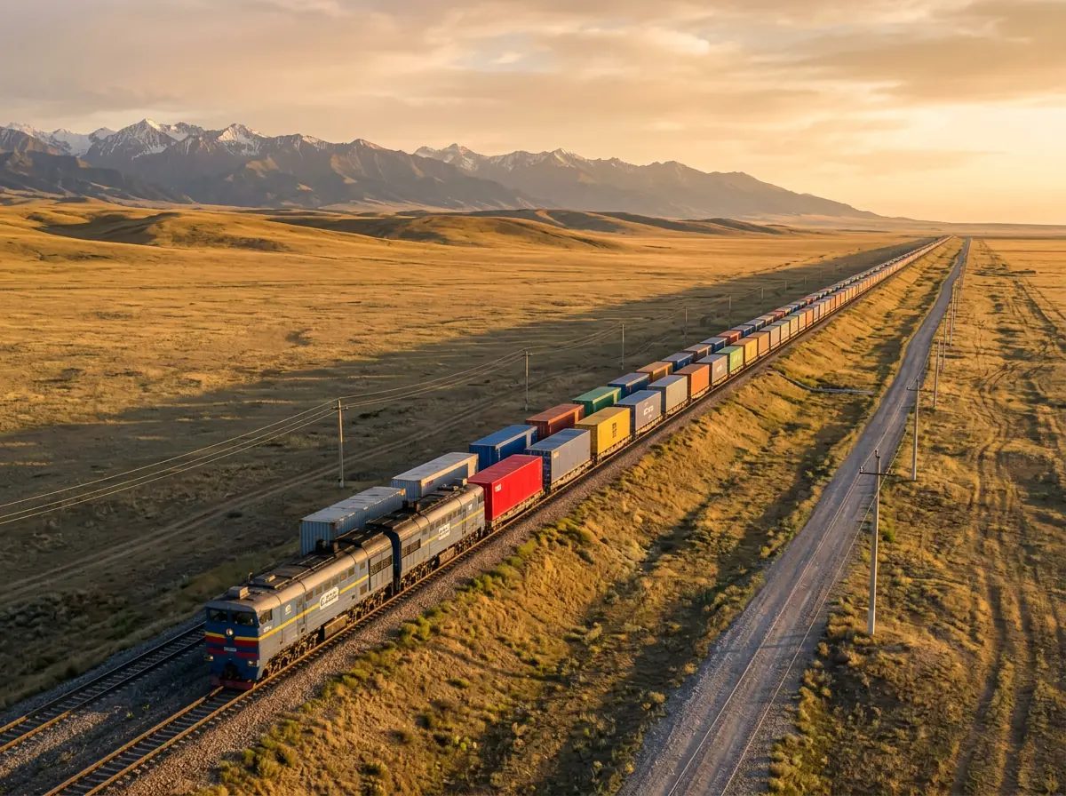 Bahnfracht China - Güterzug auf der Neuen Seidenstraße durch Zentralasien