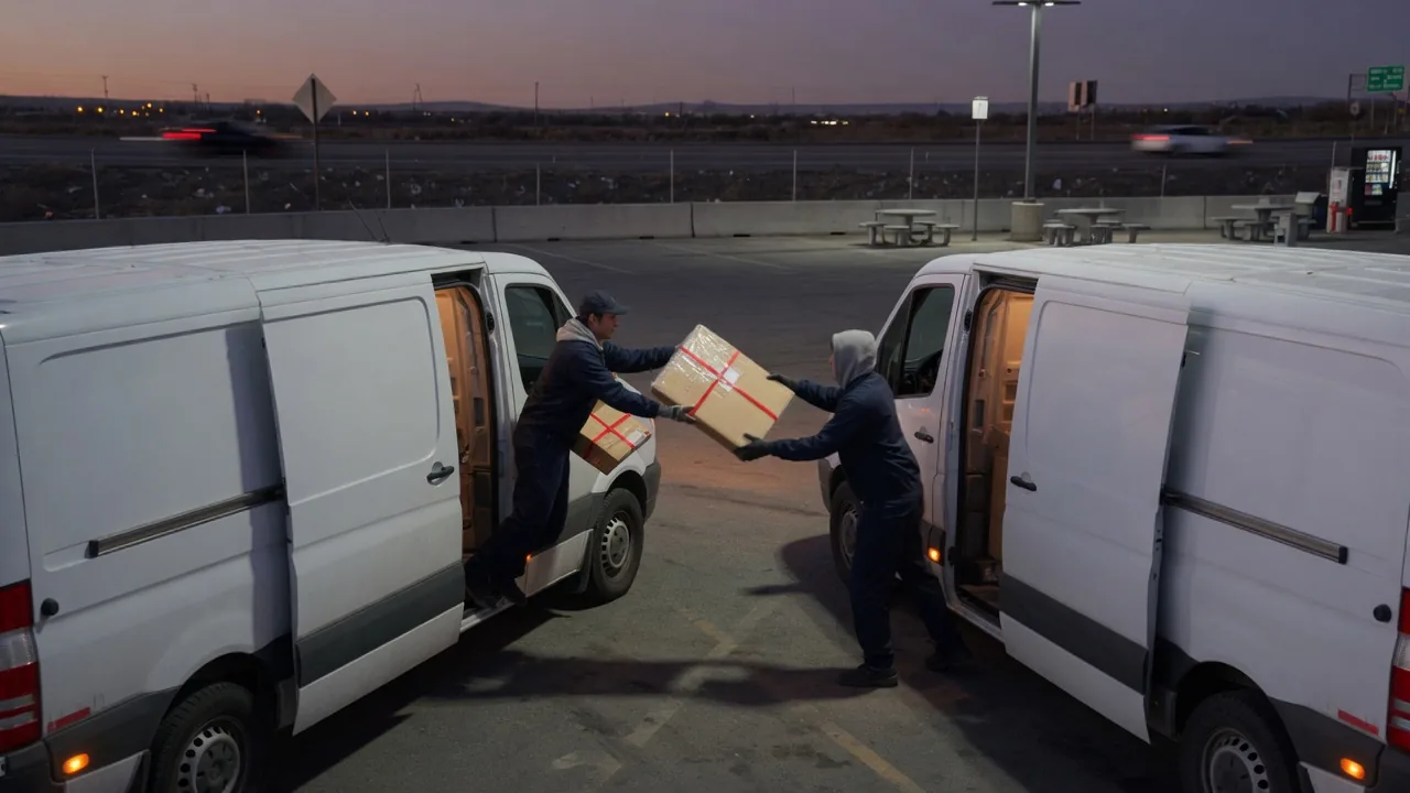 Ponyexpress-Variante - Fahrerwechsel an einem Übergabepunkt für rechtssichere Eiltransporte in Europa