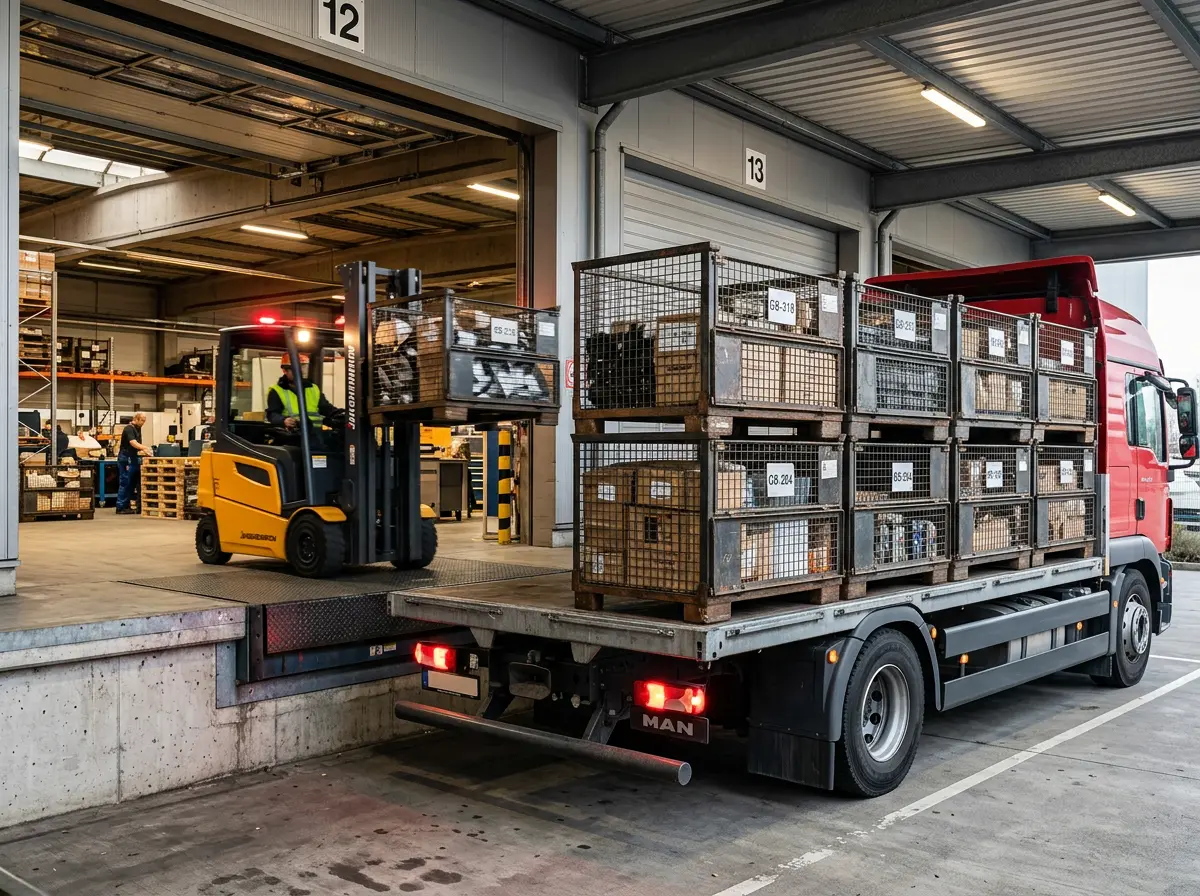Gitterboxen versenden - gestapelte Gitterboxen auf LKW