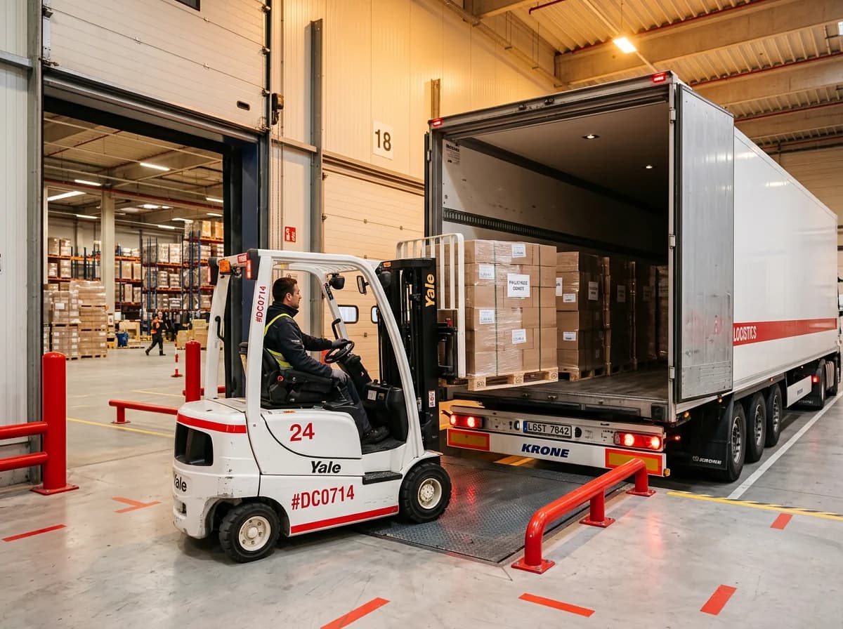 Landfracht per LKW – Beladung an europäischer Logistik-Rampe