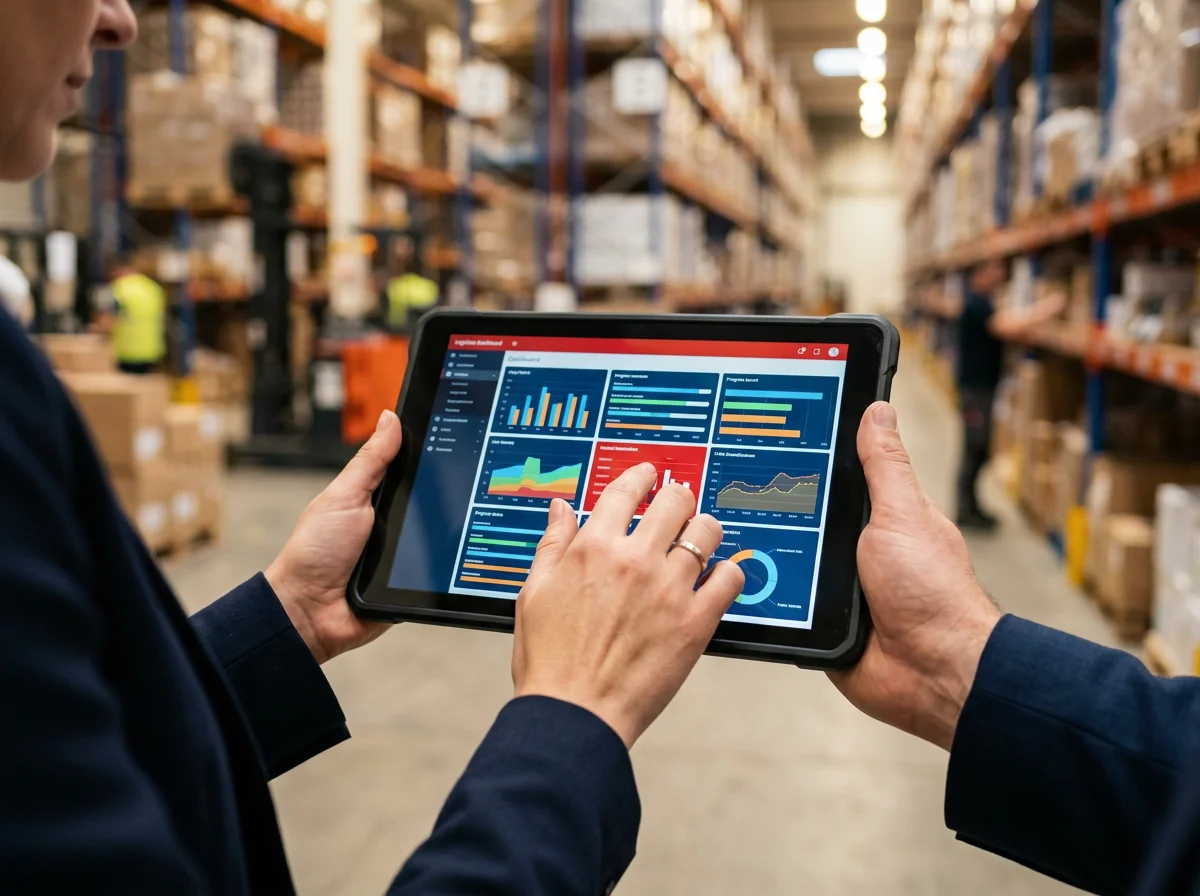 Frachtkosten berechnen – Logistiker prüft Transportpreise am Tablet