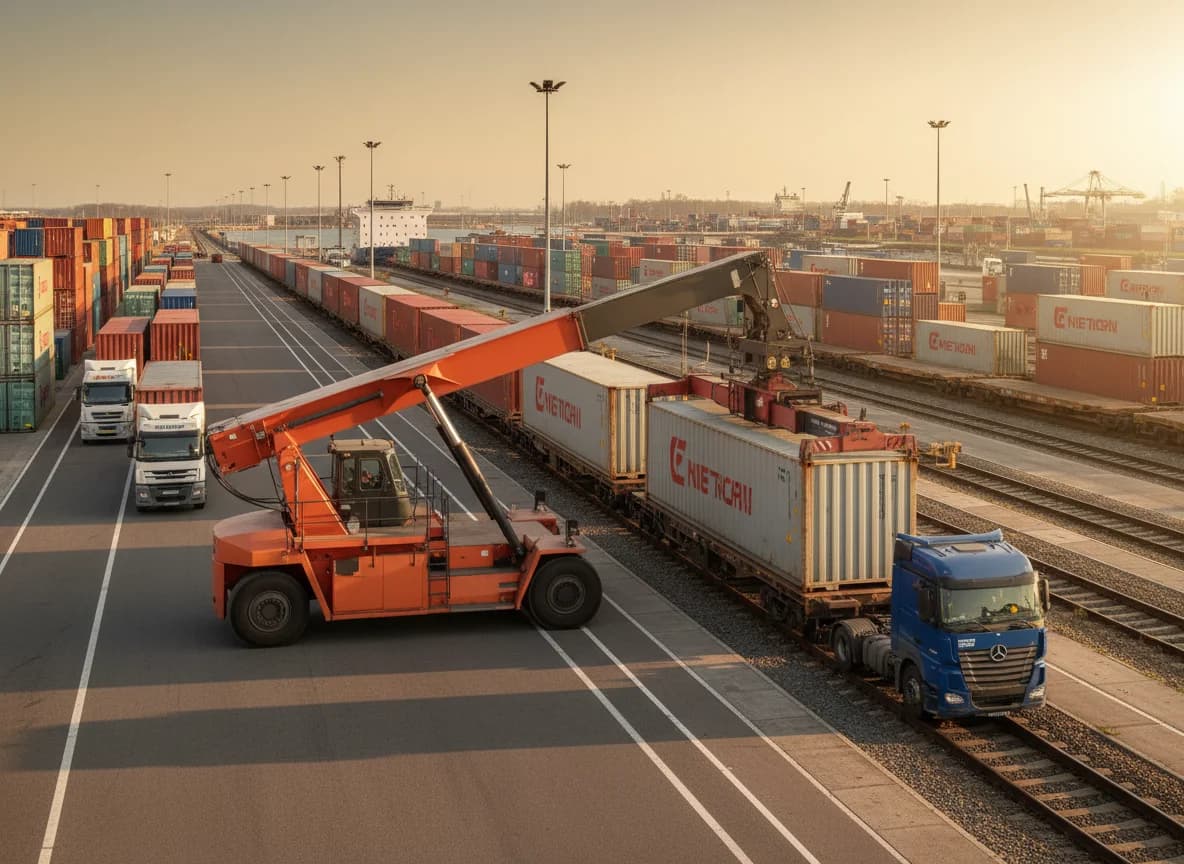 Neue Seidenstraße Logistik - Intermodaler Umschlag zwischen Bahn, LKW und Schiff