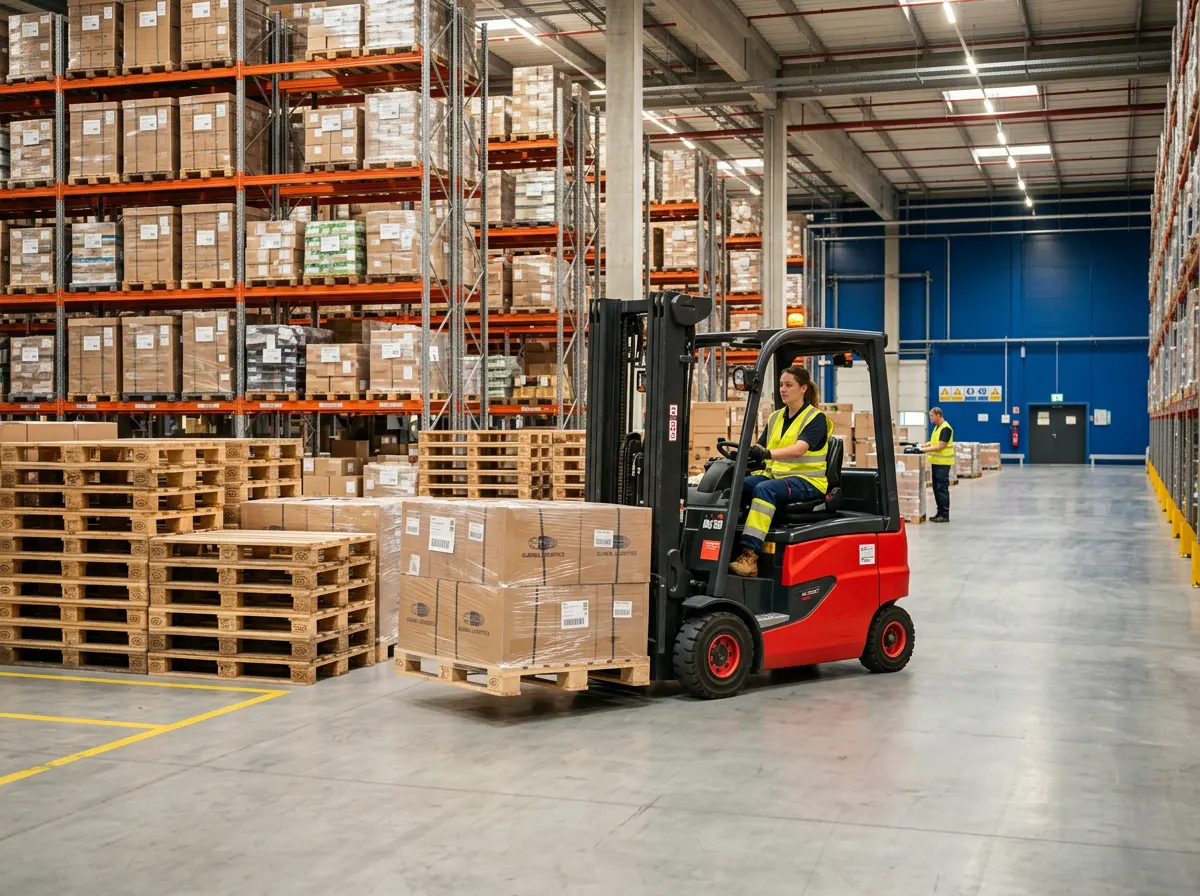 Palettenversand - Europaletten im Logistiklager mit Gabelstapler