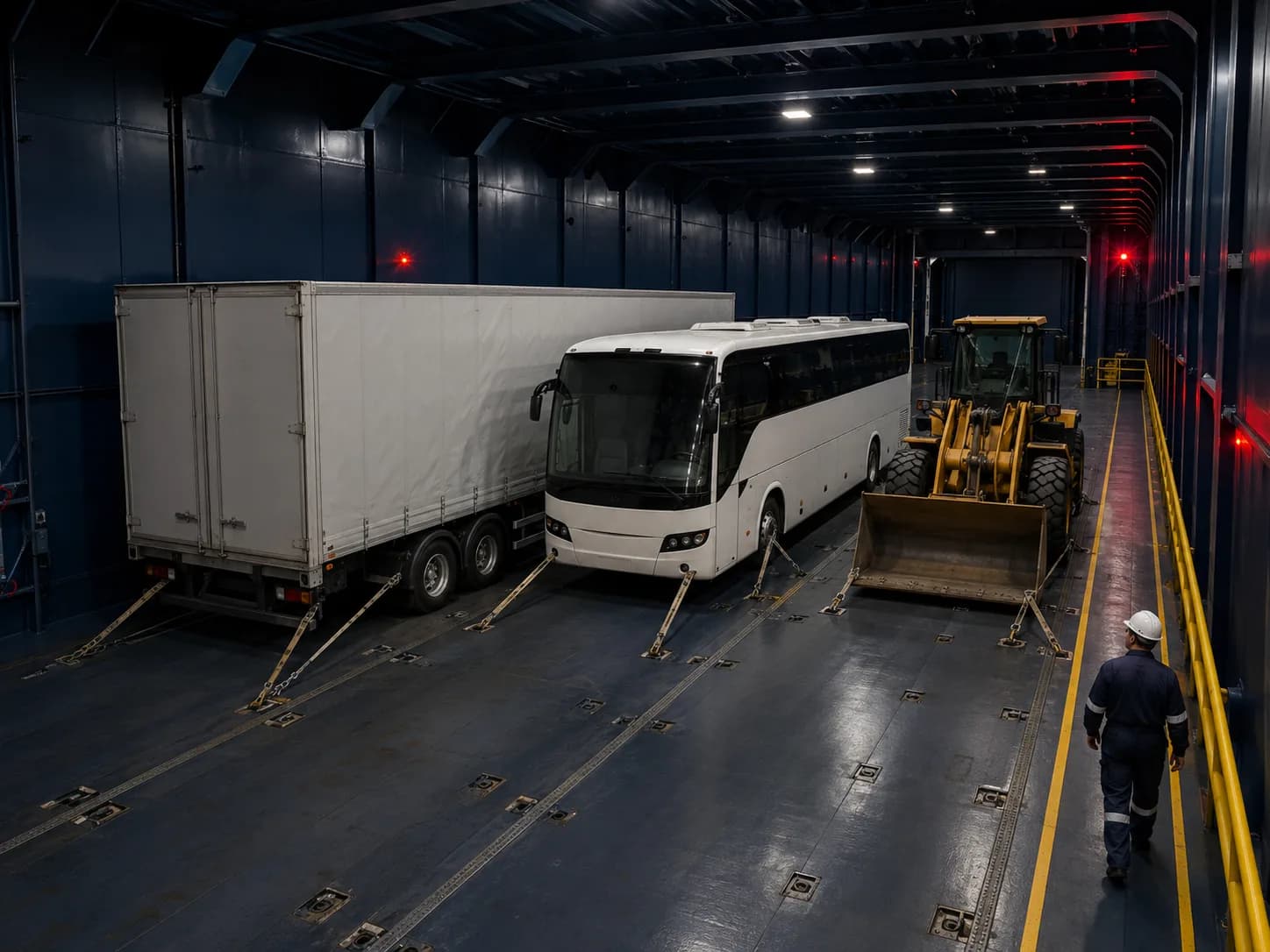 RoRo-Transport - Fahrzeugdeck mit gesicherter gewerblicher rollender Fracht