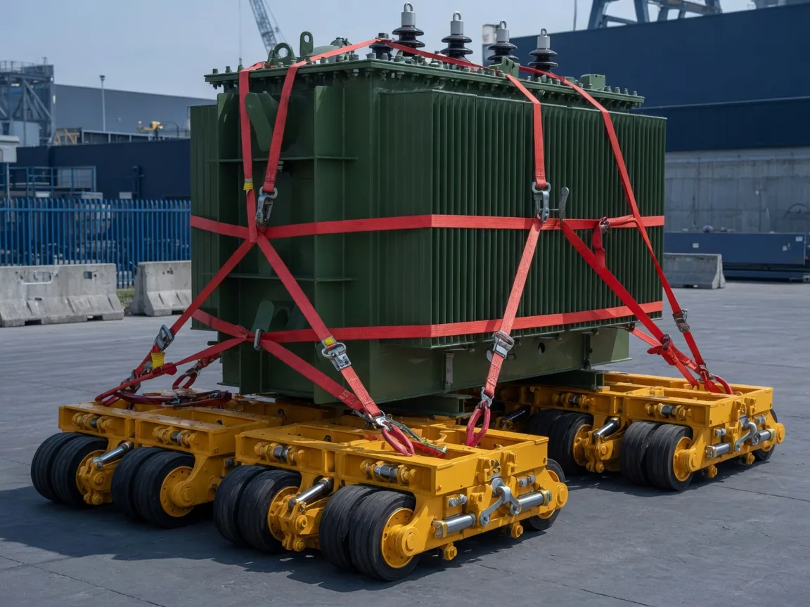 schwertransport - Anlagentransport eines schweren Industriebauteils auf Modulachsen
