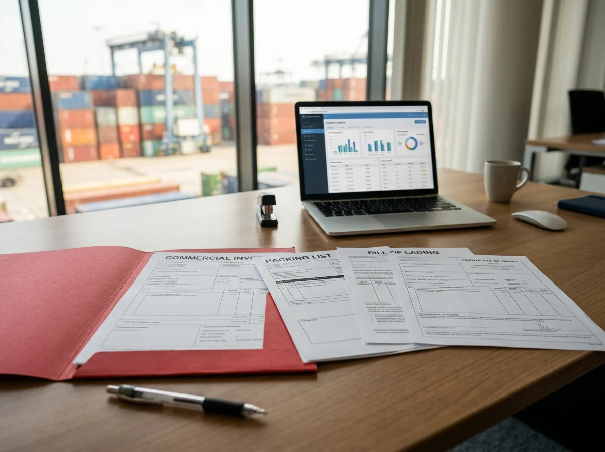 Seefracht China Deutschland - Zollabwicklung und Import-Dokumente am Schreibtisch