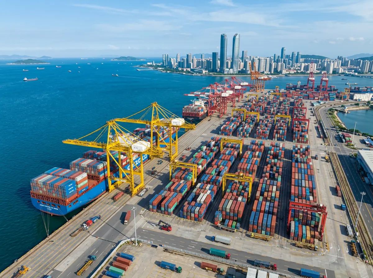 Seefracht Xiamen Wilhelmshaven - Luftaufnahme Containerhafen Xiamen in der Provinz Fujian