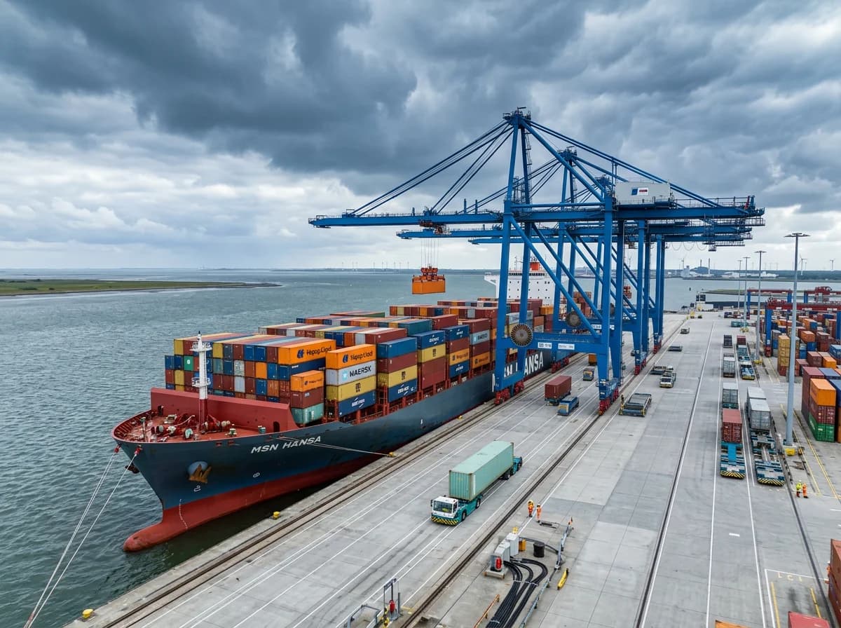 Seefracht Xiamen Wilhelmshaven - JadeWeserPort Tiefwasserhafen Wilhelmshaven mit Containerschiff