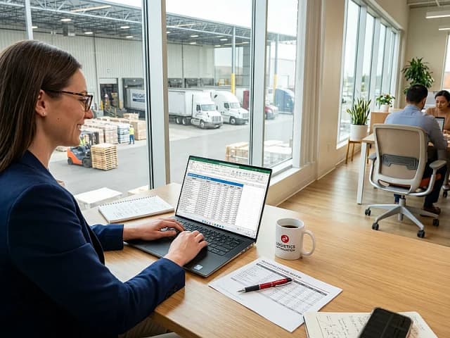 Transportkosten berechnen - Logistiker prüft Frachtpreise am Laptop