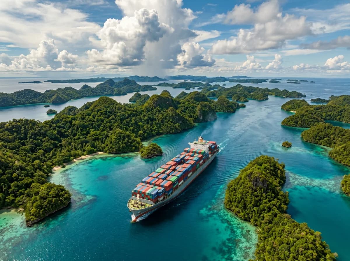 Versand von Indonesien nach Deutschland - Frachtschiff zwischen indonesischen Inseln