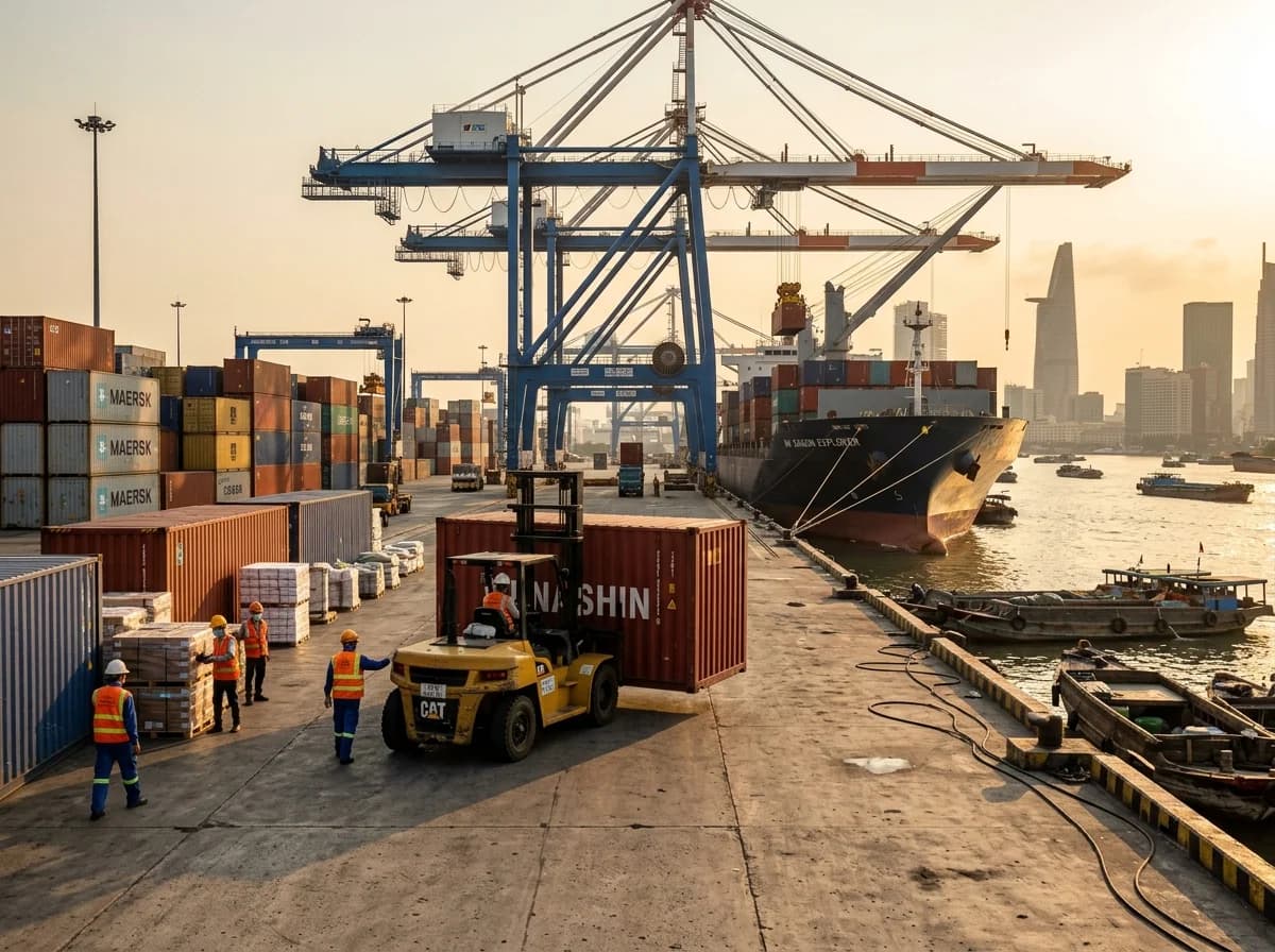 Import aus Vietnam nach Deutschland - Containerschiff im Hafen von Ho-Chi-Minh-Stadt